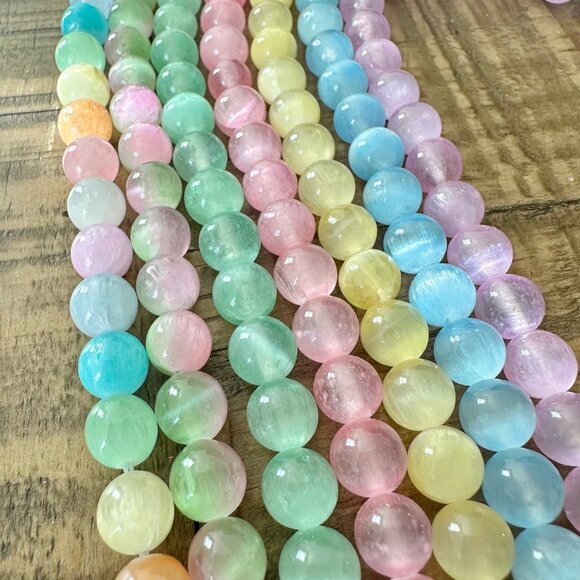 8mm Grade A Selenite Bead Stretch Bracelet - Various Colors - Picture 12 of 16